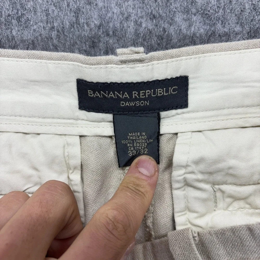 Banana Republic Dawson 100% Linen Chino Pants 33x32 Tan Lightweight Summer Flowy